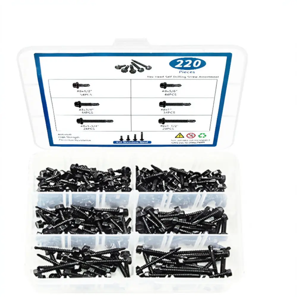 Stainless Steel Hex Head Self Tapping Drill Screws Assortment Industrial Fasteners For Construction Maintenance Tools