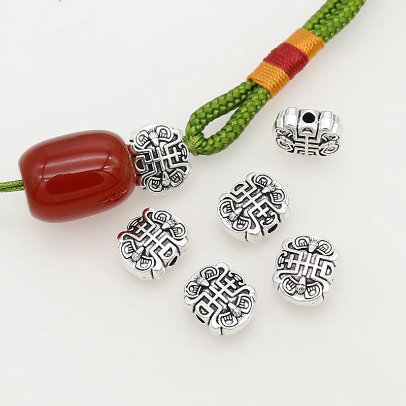 10pcs/Lot Chinese Culture Letters Prayer Metal Beads 11.5x9.5mm Decoration Jewelry Retro Spacers DIY Pendants Bracelets Findings