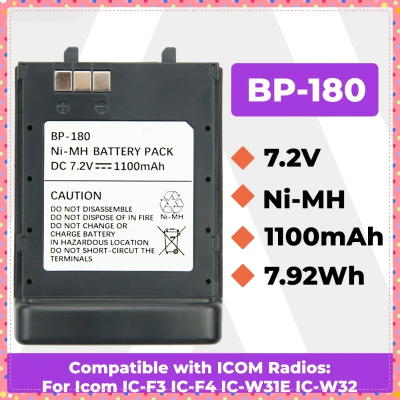 

1100mAh BP-173 BP-180 NI-MH Battery for ICOM IC-12A IC-F3, IC-F4 IC-W31E IC-W32 IC-W32A IC-W32E IC-Z1 IC-Z1A IC-T7 IC-T7H Radios