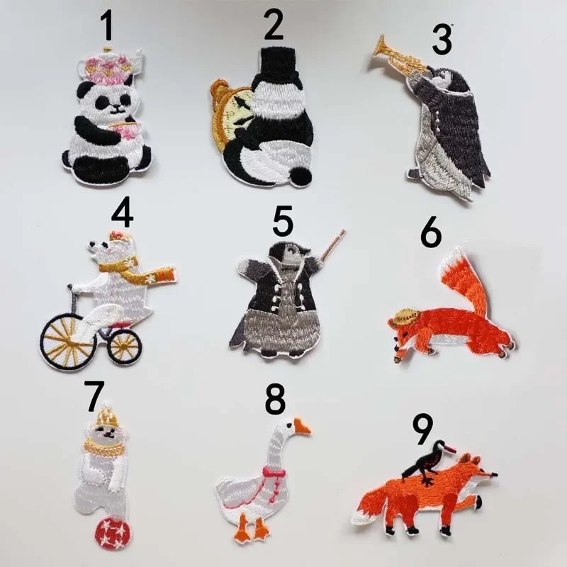 Cute band small animal embroidery patch DIY children's hat scarf set penguin and fox decoration badge Iron On patch