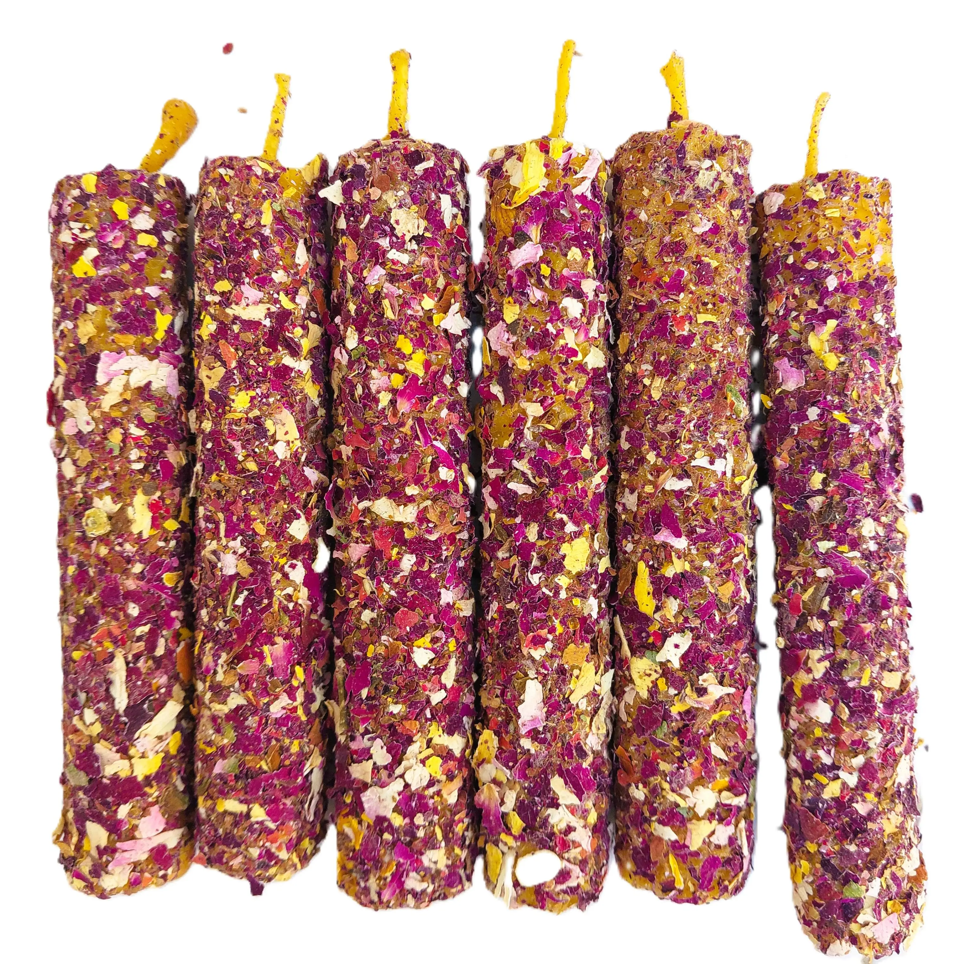 Velas Artesanales de Cera de Abeja Natural con Pétalos de Rosa Hechas a Mano 6 Unidades - YA-DECOREGALOS