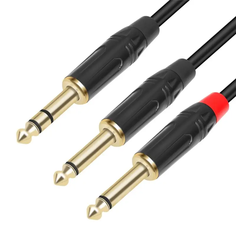 AA60 6.35mm Stereo to 2 Mono Y-Splitter Insert Cable 1/4 Inch Male to Dual 6.35 Male Audio Cable 2M for Mixer