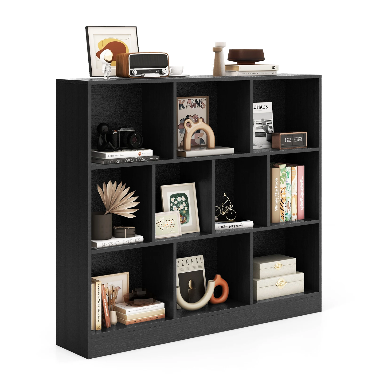 GOFLAME Modern 10-Cube Bookshelf, 120CM Freestanding Display Shelf w/2 Anti-Tipping Kits