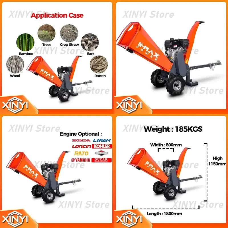 TUV CE Approved 15HP 4-Stroke oline Wood Chipper Mulcher Auto Feed Mini Shredder