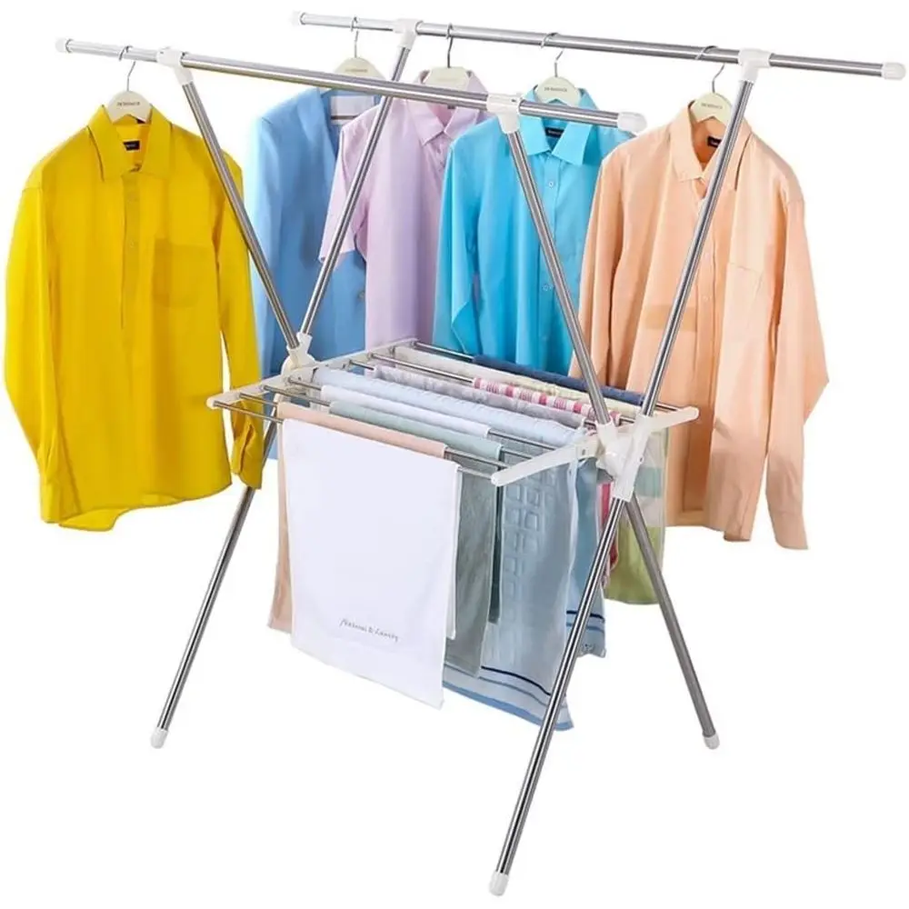 

Indoor Stainless Steel Folding Drying Rack for Home Balcony - Space-Saving Coat Hanger