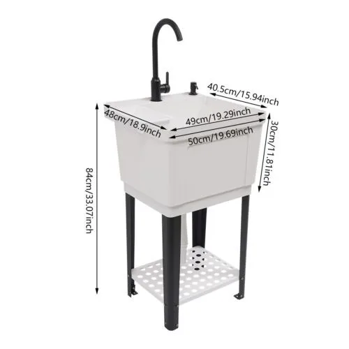 حوض أبيض متعدد المشاهد قائم بذاته - يناسب الحمامات/الشرفات/المرآب، ملحقات كاملة (أنابيب المياه + الصنبور) متضمنة #2