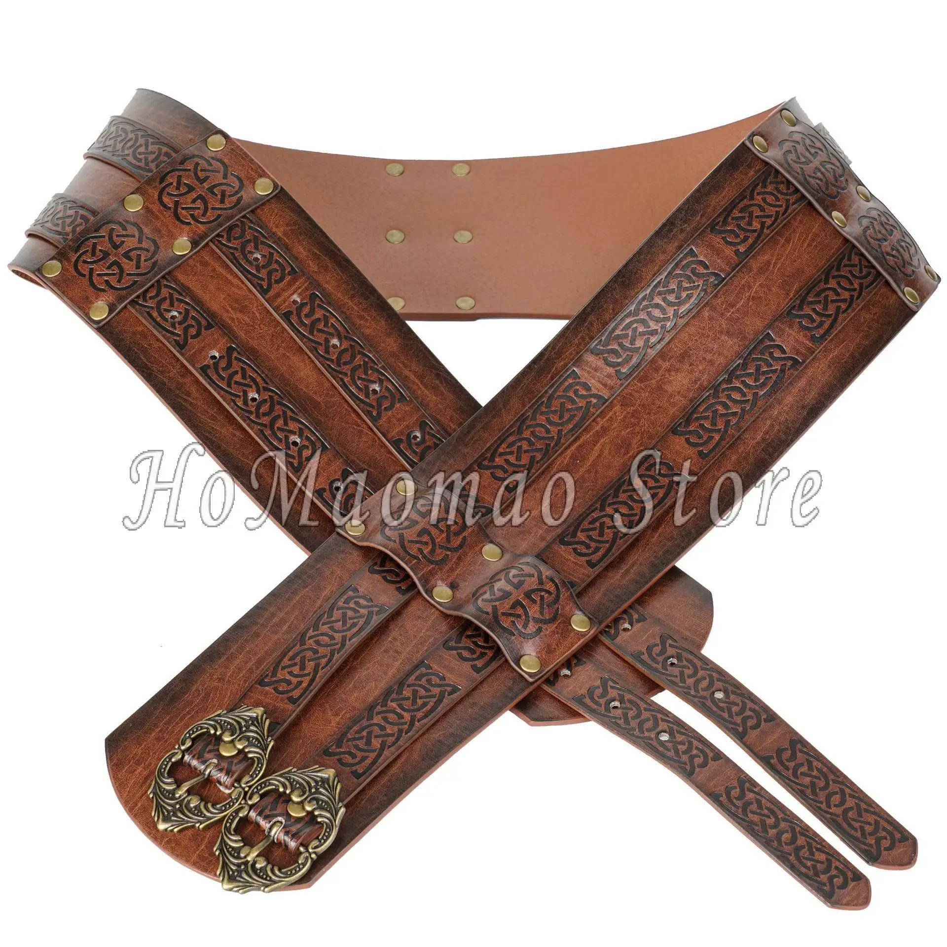 Viking Belt Knight Belt Cosplay Parties Retro Style Cosplay Prop PU Leather Armor Belt Game Party Rivet Medieval Belt Dark Brown