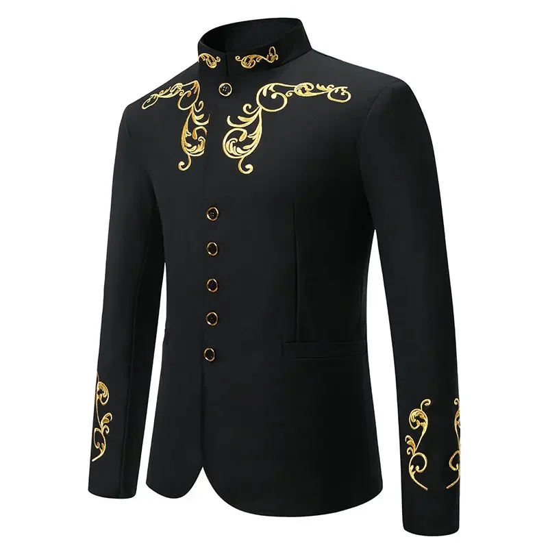Men\'s Fashion Wedding Embroidery Suit Loose Jacket Black/White influx of men\'s stage party light luxury lapel blazer Eur size M-