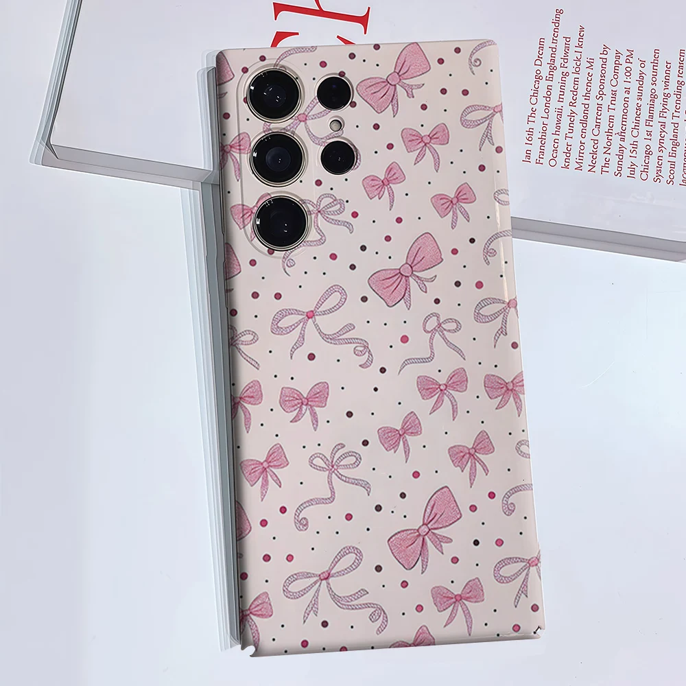 Pink Bow Dot Print For Samsung Galaxy S26 S25 S24 A56 A36 Dual Layer Luxury Fashion Full Lens Protective Case