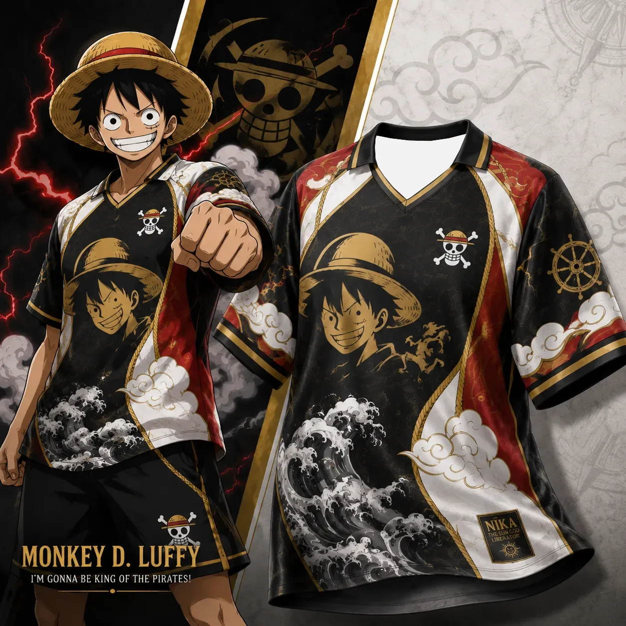 2026-27 New One Piece Printed Sublimation Jersey, Luffy One Piece Anime Design, High-quality Quick Drying Fabric