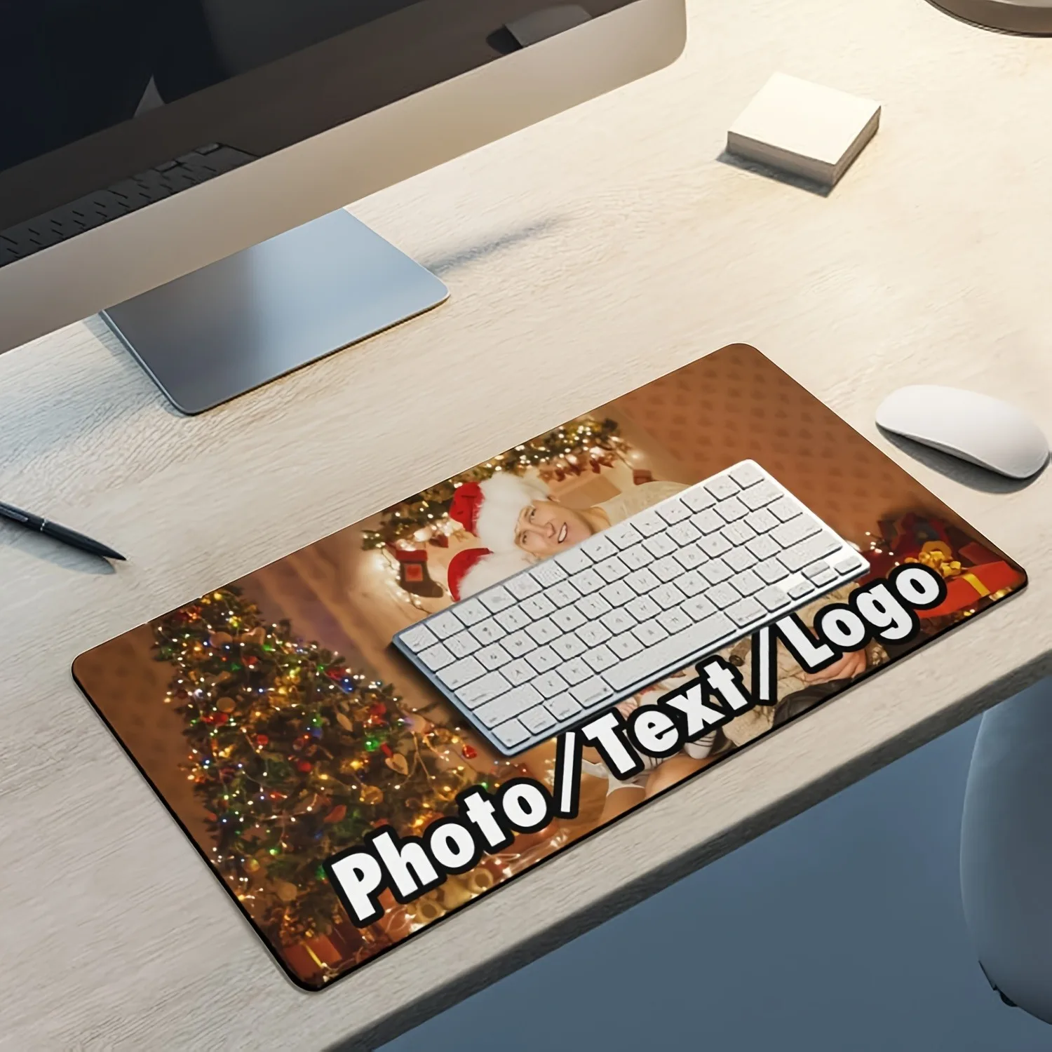 Customizable Text Image Mouse Pad Large Desk Mat, Thick Non-Slip Natural Rubber Base Smooth Surface For Laptop PC