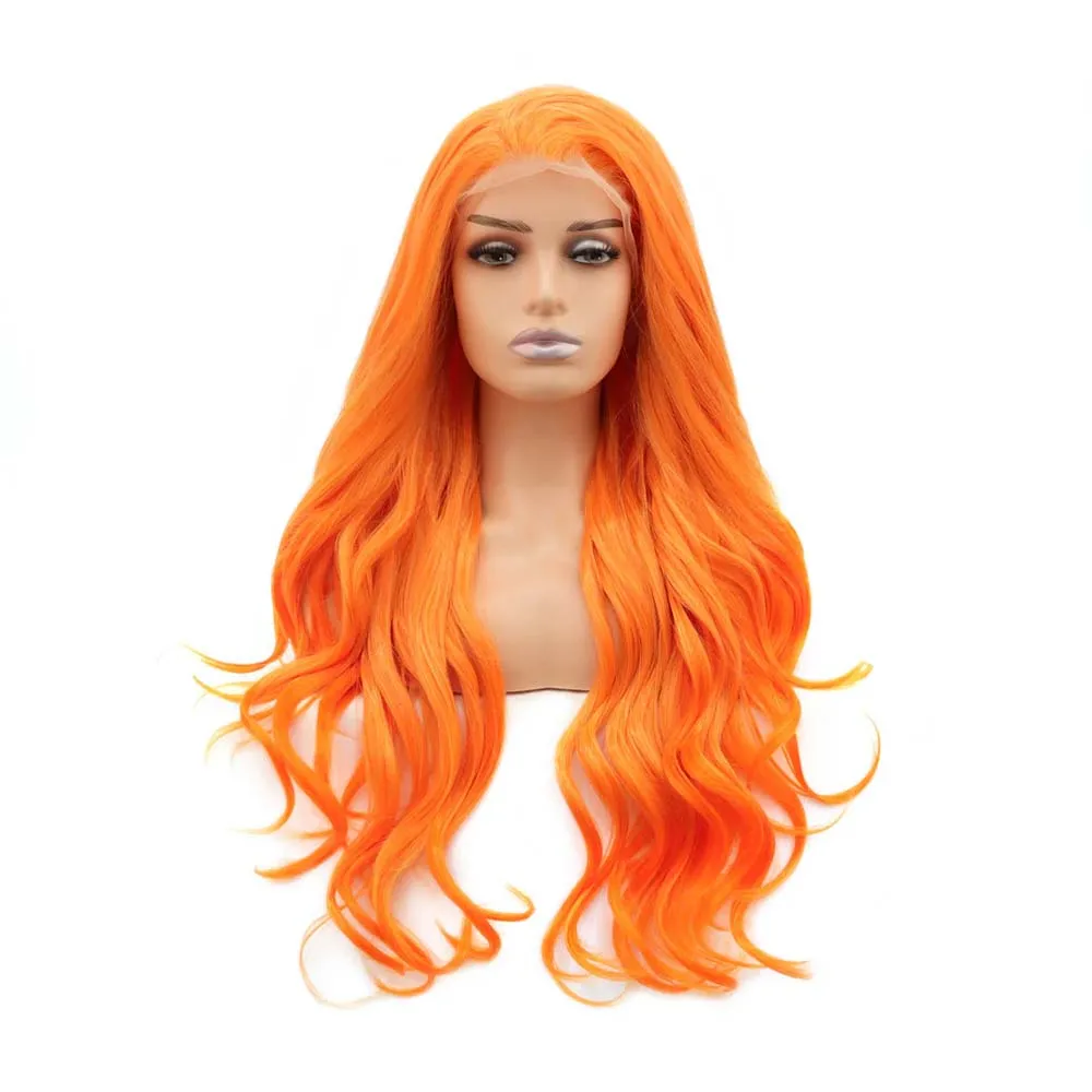 

Sylvia synthetic orange lace front wavy wigs heat resistant fiber long wavy wigs cosplay wigs