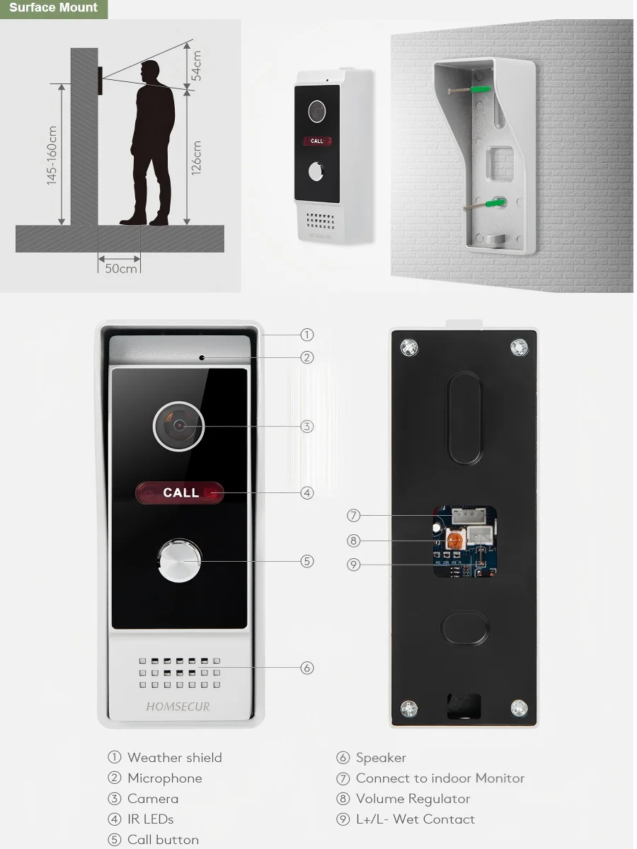 (Not Standalone) HOMSECUR HD Doorbell Camera Outdoor Station HM1 For BJ Video Door Phone Call Intercom