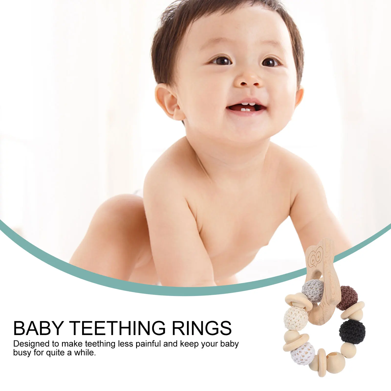 Mordedor de Madera de Búho para Bebés de 0 a 6 Meses, Sonajero de Madera de Haya, Mordedor Sensorial para Bebés