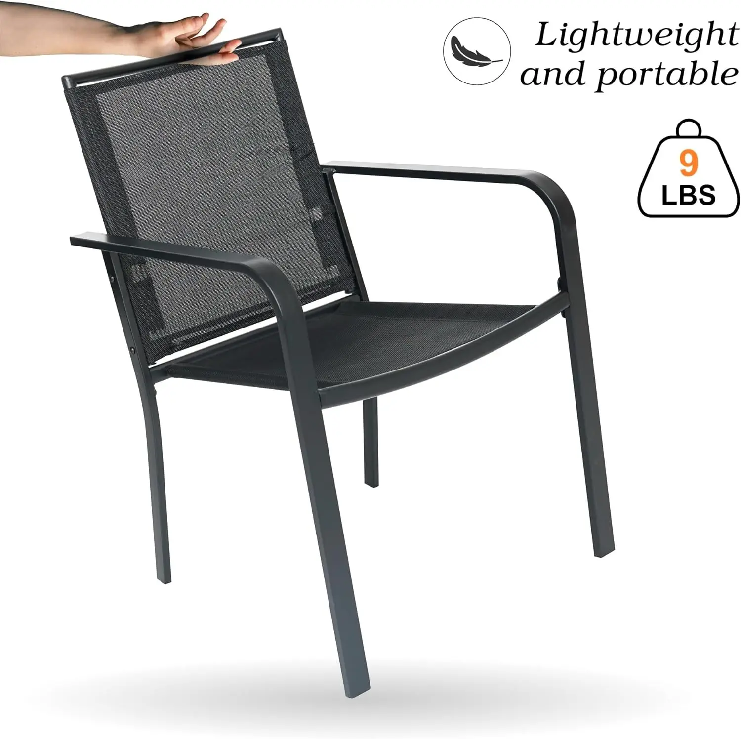 Ensemble de salle à manger de patio extérieur 7 pièces, 6 chaises de patio empilables et table à manger rectangulaire avec ensemble de meubles à cadre toutes saisons