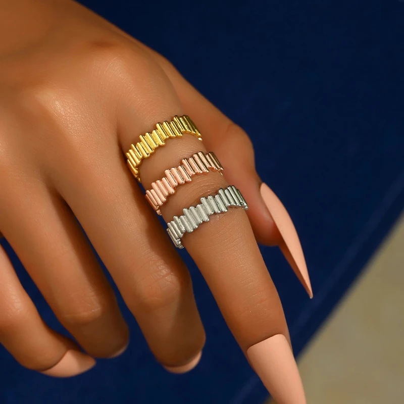 The New Trend Chic Irregular Vertical Bar Open Adjustable Ring Casual Temperament High-grade Jewelry Ring