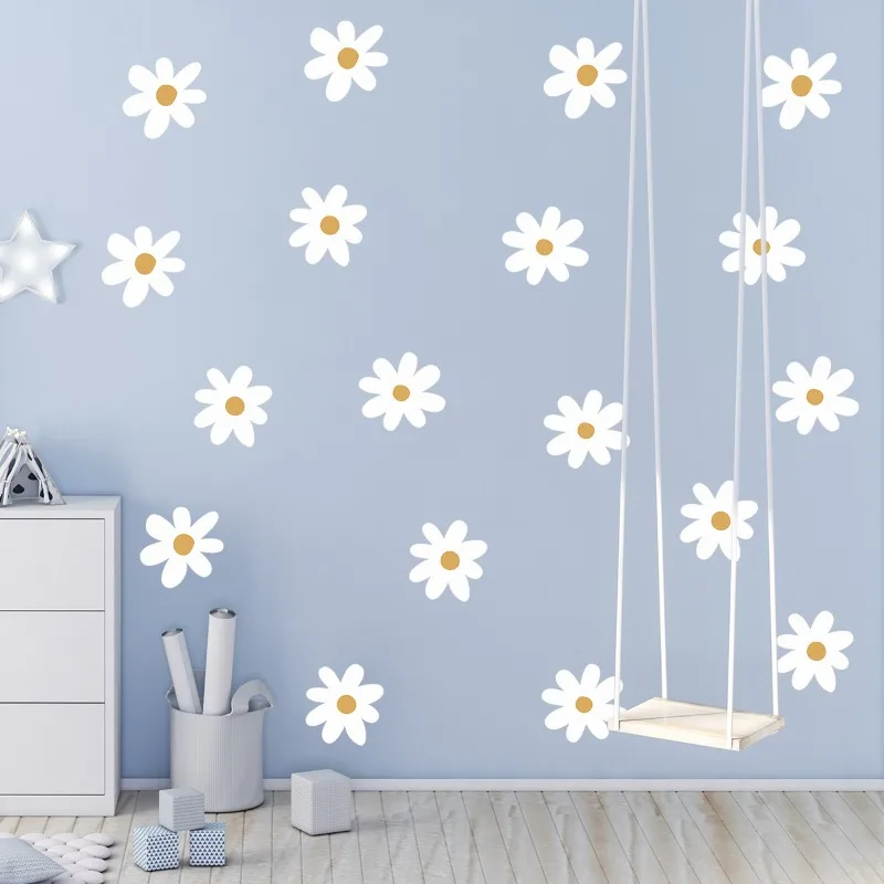 Floral Daisy Flower Wall Stickers Girls Room Decorative Wall Decals for Bedroom Living Baby Nursery Kids Room