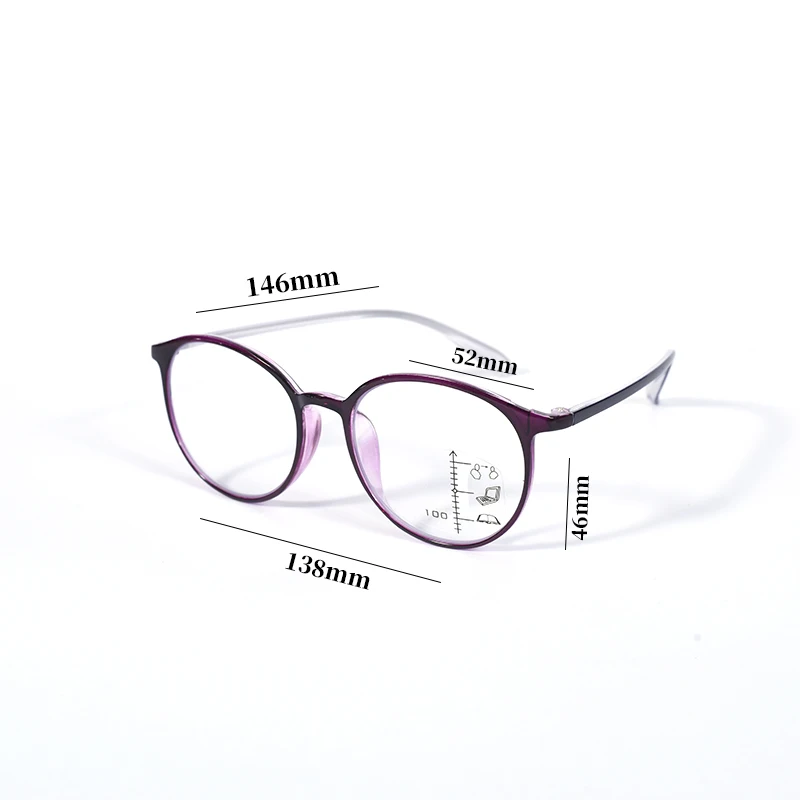 Lila Farbe Progressive Multifokale Lesebrille Damen Ultraleichter runder Rahmen Tragen Sie leicht für Frauen TR90 +125 + 175 + 225 – Detail 13