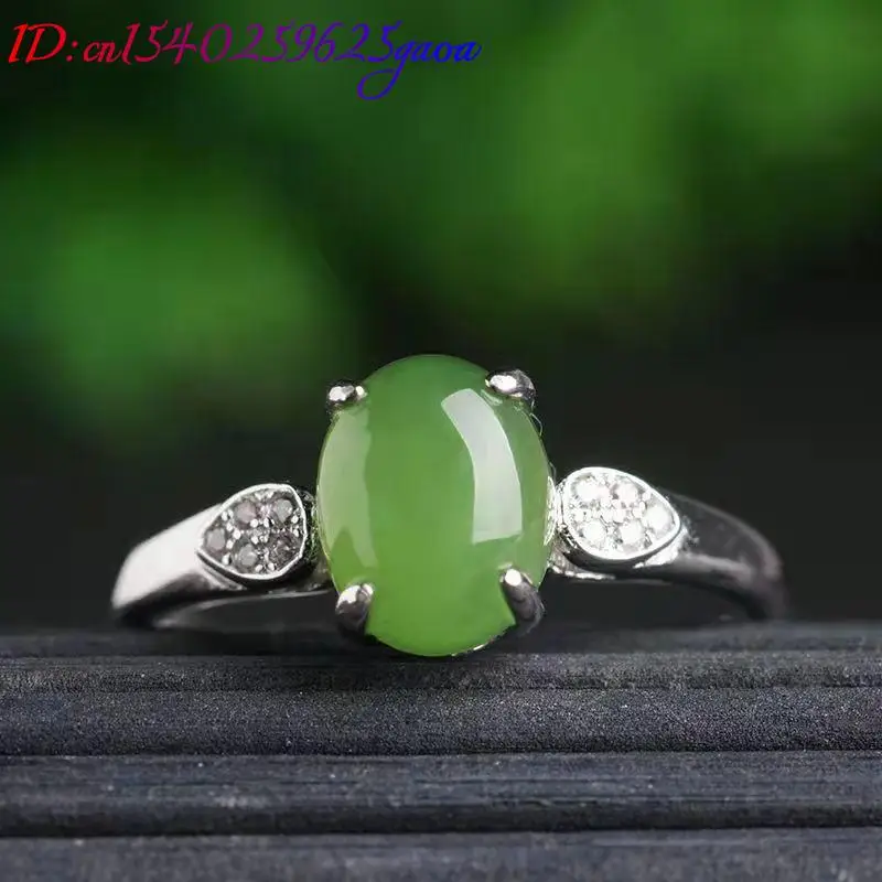 Green Natural Jade Rings Real Jewelry Gifts for Women Charm Vintage 925 Silver Talismans Amulet Luxury Adjustable Ring Stone