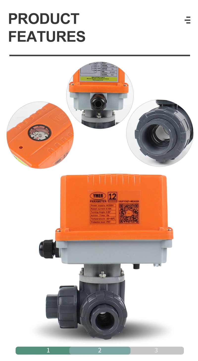 Elettrovalvola YMER three way UPVC electric ball valve Union connection Plastic Ball Valves motorized control valves 10UPY3LQ+MED24S Irrigation Irrigazione — dettaglio 3