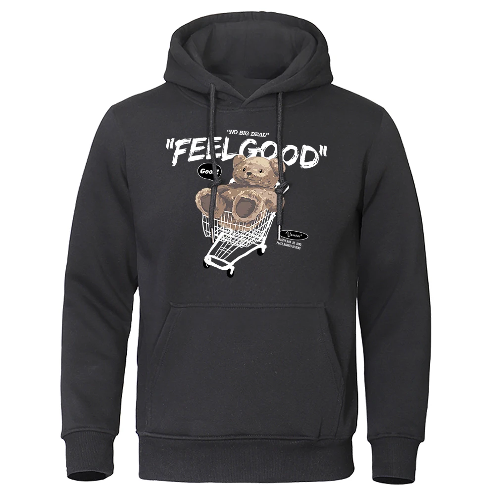 Feel Good Ted Bear Shopping Cart Men Women Hoodie Loose Streetwear Hip Hop Pocket Clothes Loose Pullover Hoodies New Casual 2020