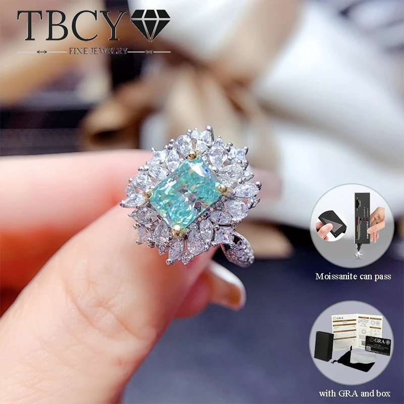 

TBCYD Роскошные кольца с муассанитом сияющей огранки 2 карата для женщин, серебро 925 пробы, цвет D, синий, зеленый, драгоценный камень, циркон, ювелирные изделия для вечеринок