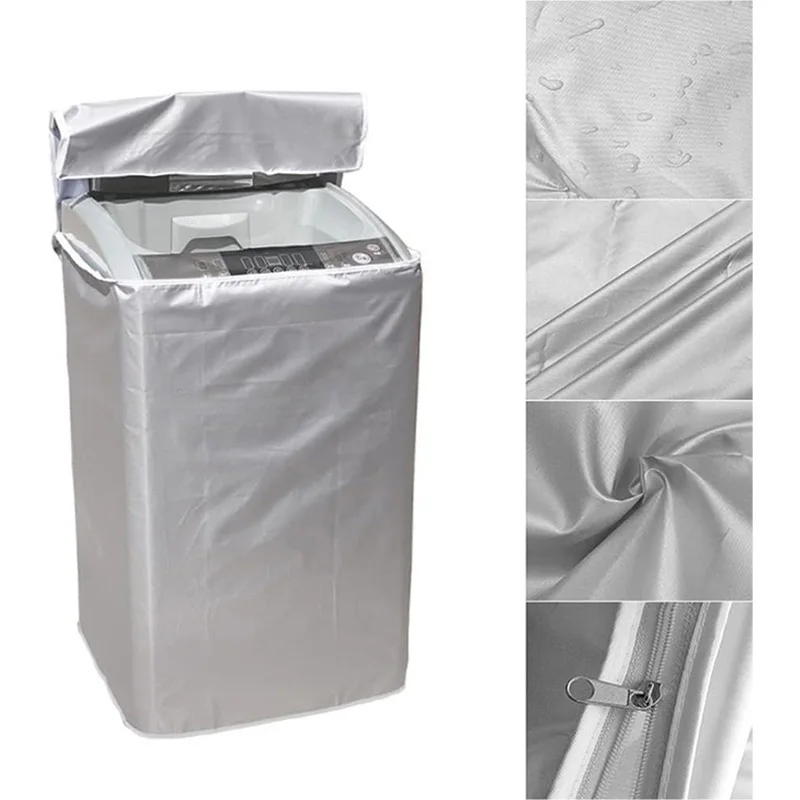 S/M/L/XL Washing Machine Cover Polyester Household Laundry Dryer Protective Cover Silver Coating Washable Dustproof Cover Case