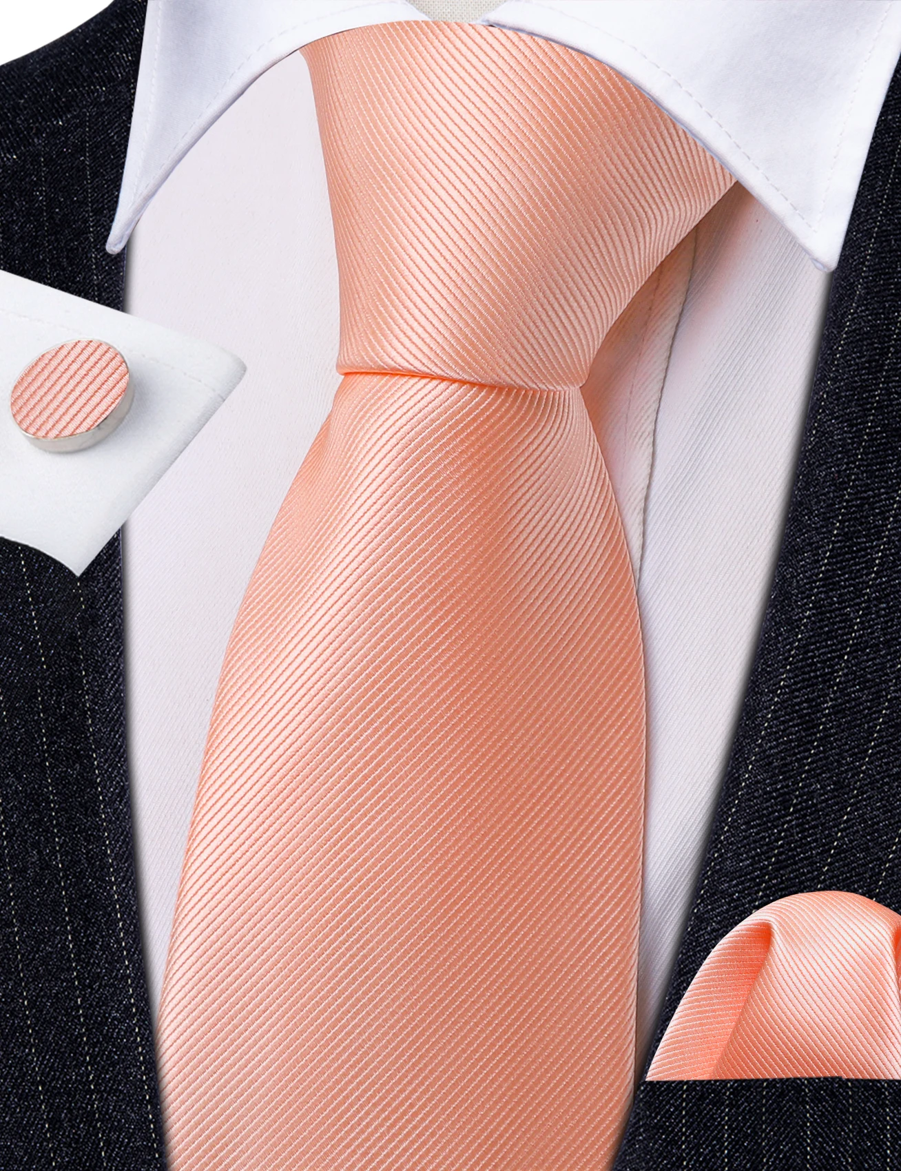 Exquisite Coral Pink Silk Ties For Men Luxury Brand Solid Necktie Sets Groom Wedding Business Party Gifts Barry.Wang LN-6483