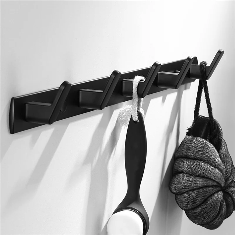 

Best-5 Hook Coat Hooks Aluminium Door Holder Towel Clothes Hats Bag Key Wall Hanging Hanger Black Bathroom Rack With Screws