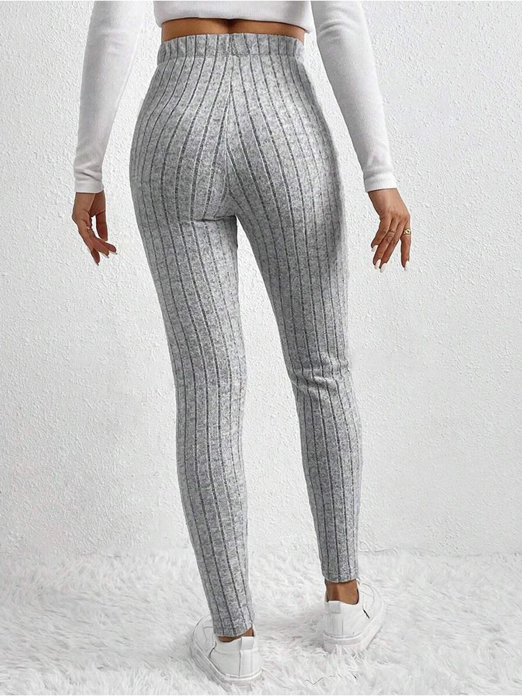 EVNISI Fall Solid Stripe Casual Yoga Knit Pants Women Seamless High Waist Leggings Pants Streetwear Stretch Trousers plus size