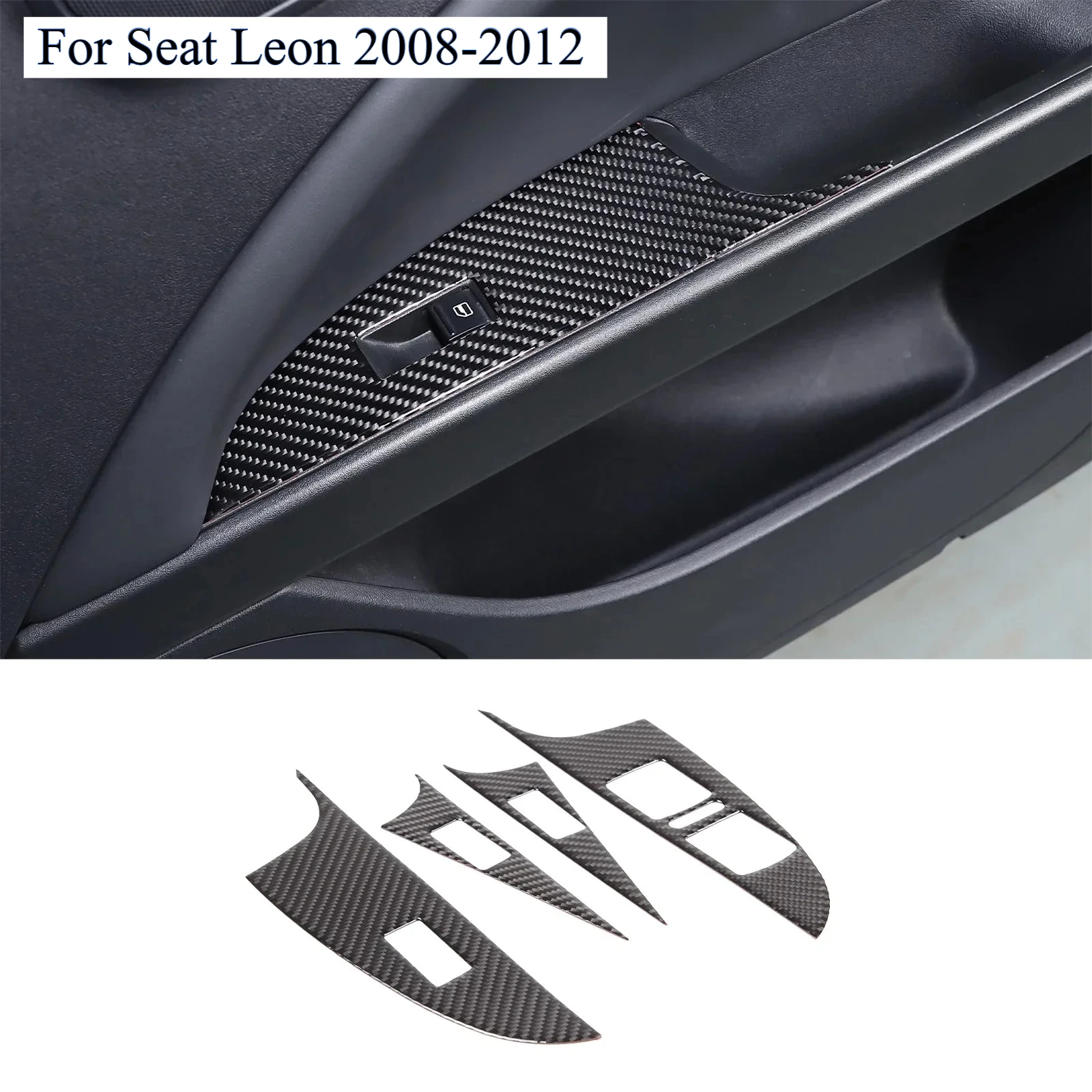 

For Seat Leon 2008-2012 Car Door Glass Lifting Decorative Soft Carbon Fiber Red Frame Interior Accessories