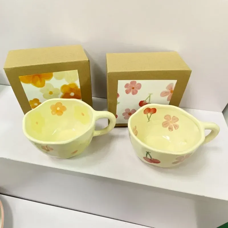 

Flower Hand Pinched Irregular Pattern Breakfast Oat Creamy Milk Tea Mug Milkshake Water Cup Home Kitchen Drinkware Ceramic Mugs