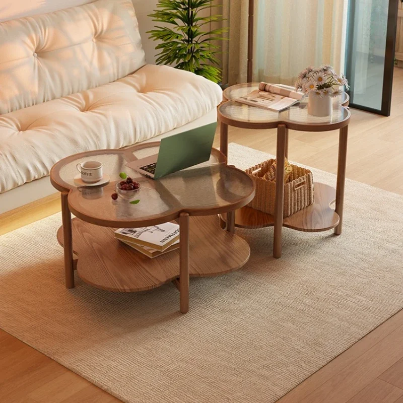 Solid wood Nordic living room cloud coffee table simple modern small apartment cream wabi sand Internet celebrity coffee table