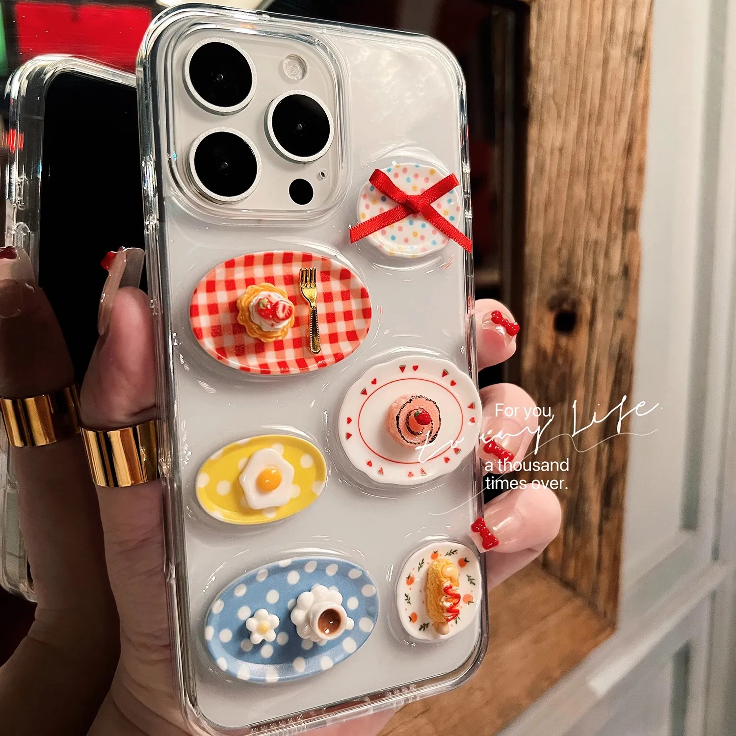 

3D чехол для телефона с изображением еды и завтрака для iPhone 16 pro max 15 pro 13 12 11 Xsmax Xr, блестящая прозрачная защитная задняя крышка