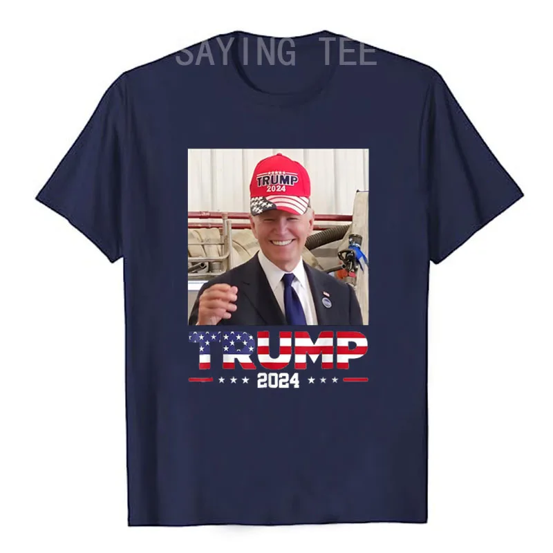 Joe Biden Wearing A Trump Hat T-Shirt Humor Funny Trump Supporter Fans Tops Novelty Gift Trump 2024 Election Campaign Saying Tee