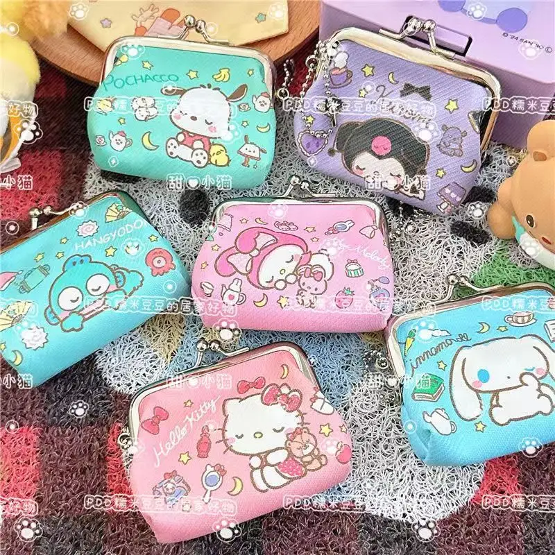 

hello kitty cute purse Kuromi Melody coin purse cartoon mini iron buckle small storage bag loose wallet key bag mini purse