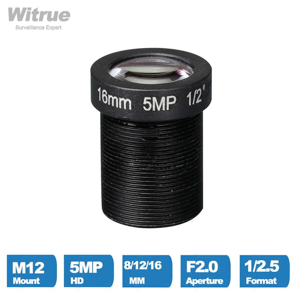 Lente de cámara CCTV HD 5 megapíxeles, montaje M12, 8MM, 12MM, 16MM, opcional, 1/2 \