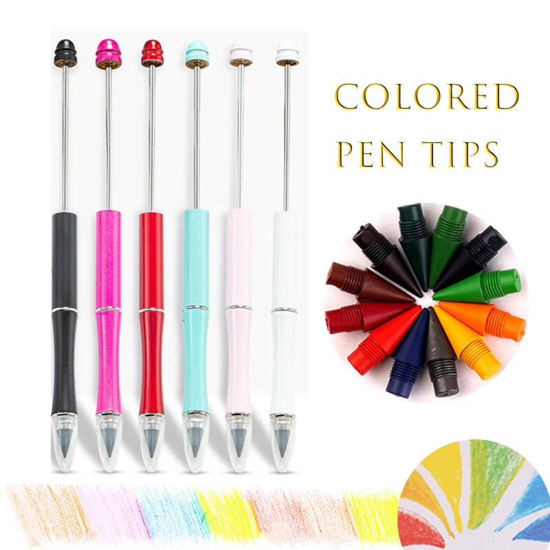 

1pc pen+12 Colored Pen Tips Set Diy Beaded Forever Pencil Tips Pencil Drawing No Sharpening Pencils Ink-free Writing Continuous