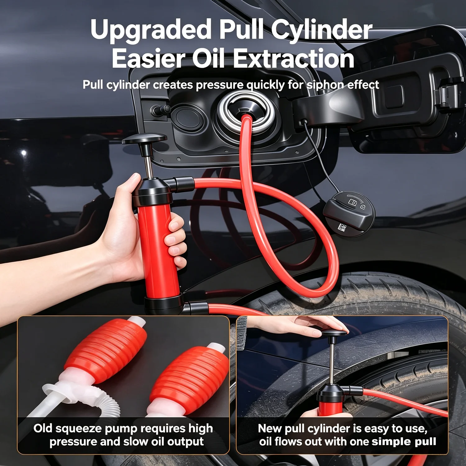 Portable Manual Oil Siphon Pump Hand Suction With/Without Inflatable Tube Hose for Liquid Petrol Gas Car Transfer Accessories