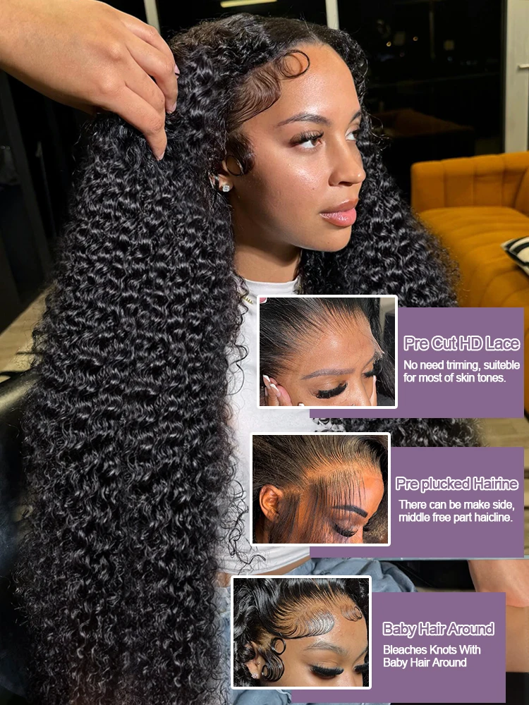 40 بوصة موجة عميقة شعر مستعار أمامي شعر بشري كامل 360 شعر مستعار دانتيل شعر مستعار أنثى 100 أسود مجعد أمامي الدانتيل موجة المياه 13X6 Hd الدانتيل الجبهة