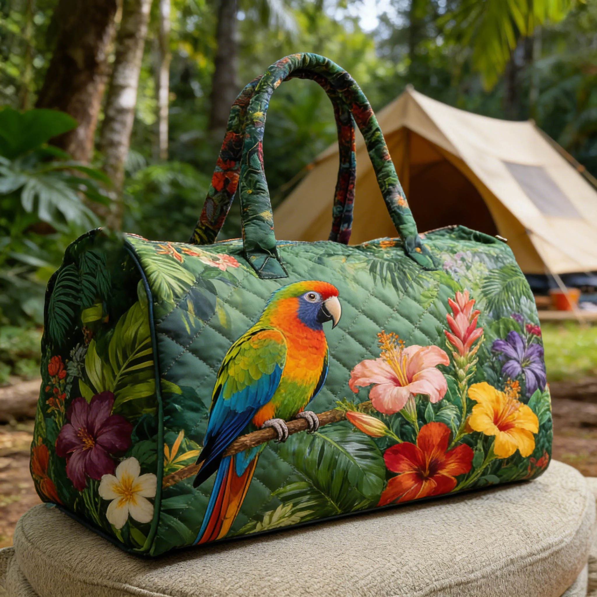 

Сумка-даффл с цветочным принтом и изображением тропического павильдона, стеганая, в богемном стиле, для путешествий и повседневного использования