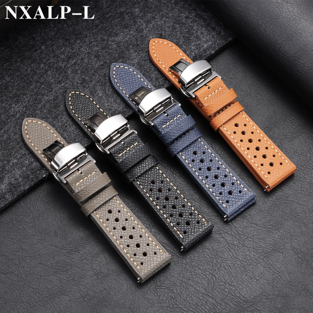 العالمي حقيقية جلد البقر حزام (استيك) ساعة اكسسوارات 18 مللي متر 19 مللي متر 20 مللي متر 22 مللي متر الرجال النساء تنفس سوار حزام فراشة مشبك