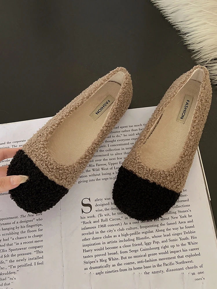 

Mixed Colors curly wool fur moccasins femme fur flats ins plush winter shoes women thicken soled fleeces loafers plus size 35-40