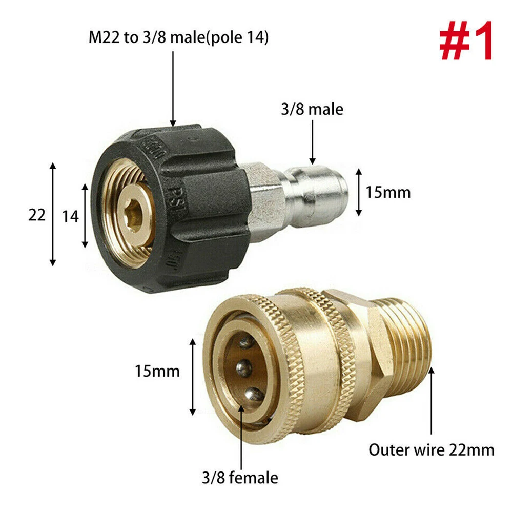 2Pcs Pressure Washer Adapter M22 14mm 15mm Swivel To 3/8 Inch Quick Connector Coupler Electric Pressure Washers