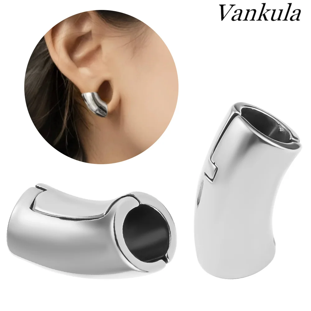 Vankula 2PC Fashion New Clip Ear Lobe Cuff Stainless Steel Plugs Ear Gauges Tunnels Piercing Expander Stretchers Biżuteria do ciała