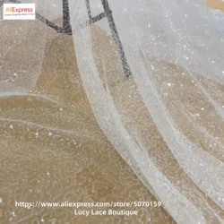 Allover Transparent Shiny Sequins Tulle Mesh Lace Fabric Off White Netting Lace Sequin Applications Continuous Fabric