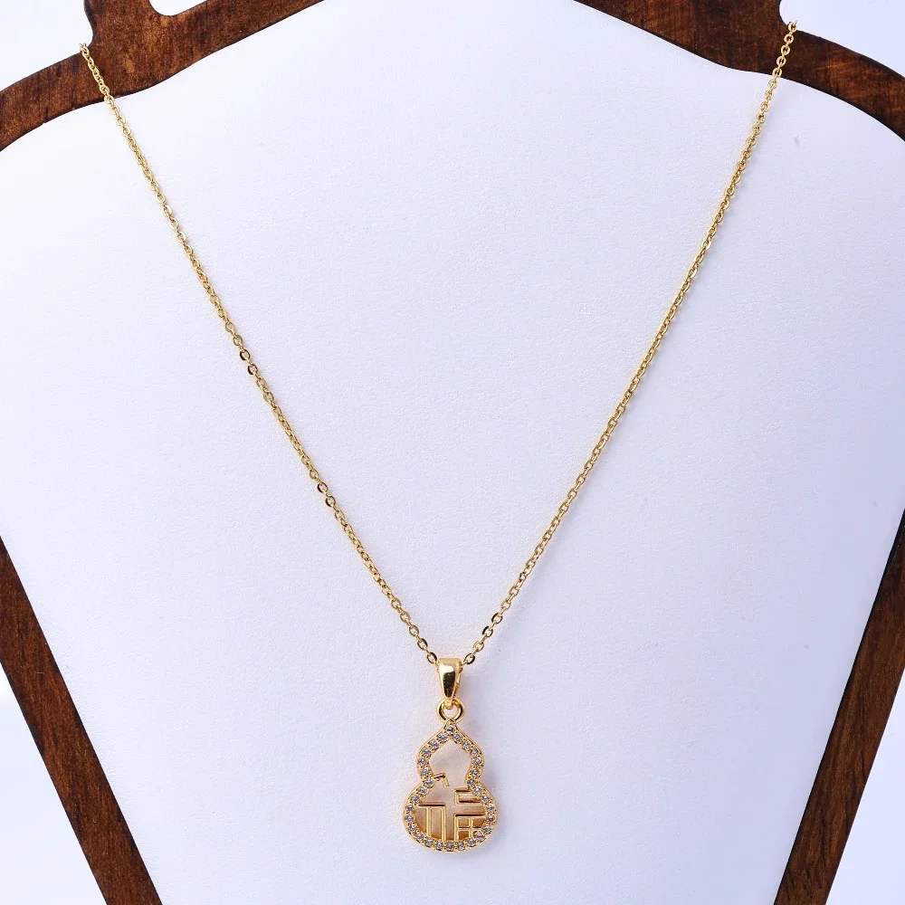 Douyin 새로운 구리 도금 18K 골드 조롱박 목걸이 여성용 ins 라이트 럭셔리 하이 엔드 회전식 Fu Lu 펜던트 행운의 선물