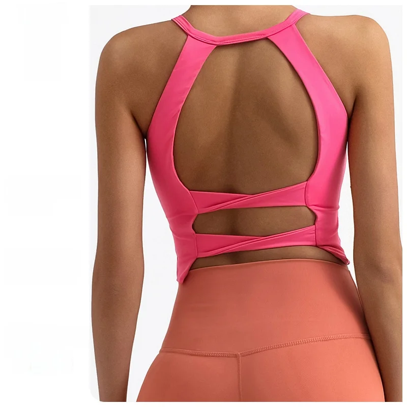 

Женский жилет для йоги на весну и лето, высокоэластичный, быстросохнущий спортивный топ для фитнеса и тренировок с нагрудником и красивым