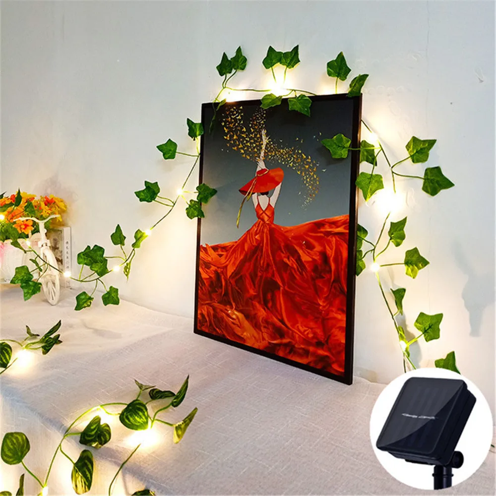 2/5/10M Solar Sunflower Light String Outdoor Fairy Lamp 8 Mode Artificial Plant Leaf for Wedding Camping Garden Fence Decoration view 2