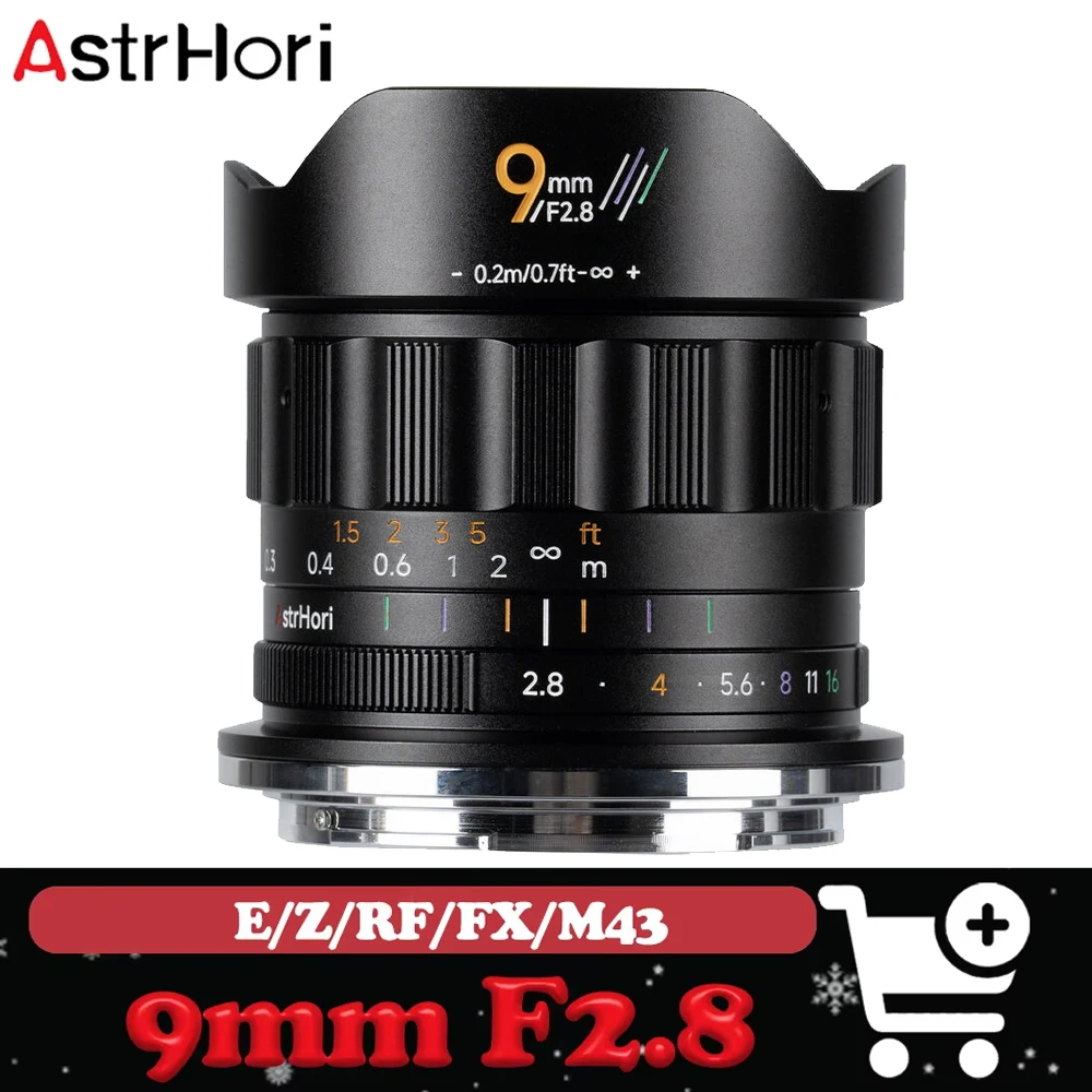 Ультраширокоугольный объектив AstrHori 9mm F2.8 APS-C с ручной фокусировкой для портретной и пейзажной съемки, совместимый с Sony A6400, Fuji X-T5, Nikon Z6